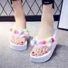 Hair Ball Slippers Women Outdoor Breathable WedgeflipFlops Creative Colorful Candy Color Platform Sandals For Women Shoes J220716