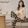 Autumn Winter Korean Kawaii Pyjama Set For Women Pyjamas Cotton Long Sleeve Big Pijamas Fashion Sleepwear Plus Size 4XL 5XL 220511