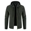 Herrtr￶jor Trendiga vinterjacka med hatt plus storlek Zip Up Thermal Soft tr￶ja Coat Men Coatmen's