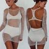 Kvinnor sexig bodycon mesh topp ren miniklänning högkvalitativ klänning sexiga kvinnor klänningar robe femme elbise 220527