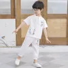 Roupas conjuntos de moda 2022 Verão China Vintage Kid Boy Casual Tracksuit de manga curta Camiseta de calça 2Pieces para 2 3 4 5 6 9 9 cubos