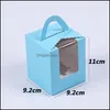 Single Cupcake Boxes With Clear Window Handle Portable Aron Box Mousse Cake Snack Paper Package Birthday Party Supply Drop Delivery 2021 Bak