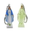 Objetos decorativos Figuras do chaveiro católico Sagrado Mãe brilho no charme de pingente de anel -chave escuro para mochila de bolsa de mochila feminina decorati