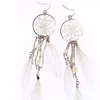 Lustre suspendu 1 paire de perles de plumes de style bohémien, boucles d'oreilles attrape-rêves longues, bijoux pour femmes