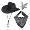 Beralar Vintage Fedora Şapka Erkekler Cosplay Cowboy Şapkaları Simüle Sakal Yüz Kapağı Set Batı Stil Top Bonnet Erkek Hatberets