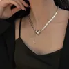 Colares pendentes simples e personalizados imitação branca de pérola amor coração Clavícula Chain Clavicle feminino Decoração de jóias Acessório