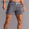 Samlona Men Leisure Shorts Summer Sexy Laceup Skinny Shorts Plus size 3xl Male Casual Beach Short Pants Blue White 220613