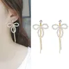 Dangle & Chandelier Creative Fashion Autumn 14K Gold Injection Fresh Water Pearl Earrings Women's Sweet Tassel Bowknot Drop WholesaleDan