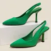 Sandals Women 8.5cm High Heels Orange Lady Slingback Mules Pointed Toe Low Pumps Purple Green Party Fetish Prom ShoesSandals