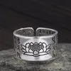 Bague de bénédiction thaïlandaise en argent 925 amulette bouddha lotus baltique écritures bouddhistes anneaux d'ouverture