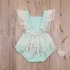 Härlig prinsessa Nyfödda Baby Girls Summer Rompers Ruffles Lace Brodery Pearl Elegant Romper Jumpsuits Cotton Sunsuits Outfits G220510