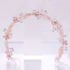 Handgjorda prom Hair smycken Rose Gold Pink Crystal Opal Bride pannband Kvinnor Rhinestone Headpiece For Wedding Party