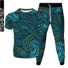 Men's Tracksuits Homens Mulheres Moda Folhas verdes frescas Leaf 3D Roupas de impressão Suit de camiseta masculina calça 2PCs Conjuntos de mais tamanho S-6xlmen