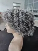 Salt and Pepper Grey Hair Short 3c afro kinky Curly Human Hair Wig with Bangs Machine Made O Scalp Top Wig Glueless Bob Pixie Cut Wig