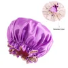 Silk Bonnet Sleep Cap Wrap Wrap Curl Double Layer Cetim Night Caps para Mulheres Cuidados Cabelos e Face de Lavagem