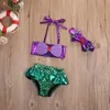 Sıcak 3pcs Çocuk Bebek Kız Mayo Ölçeği Baskı Yular Varış Bikini Set Bandage Çocuklar Banyo Kıyafet Plaj Mayo Plaj Giyim