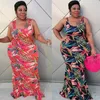 Robes de grande taille L-4XL imprimé floral sirène femmes col carré sans manches robe de pansement Vintage corps-façonnage Slim Fit DressPlus