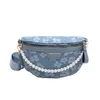 Fanny Packs for Women Fashion Soft tyg midjeväska Kvinnlig pärlpaket damer bred rem axel crossbody bröstsäckar 220609