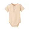 2022 Summer Baby Bodysuits Short Sleeve Ribbed nyfödda babykläder Girls Boys Toddler Rompers G220510