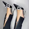 2022 New Leather Sheepskin Satin Dress Shoes 8cm Stiletto High Heels Pumps Womending Summer Pillage Pionted Toe Bowtie Diamond Glitter Size 34-43 Buckle