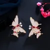 Vintage AAA Cubic Zirconia Butterfly Stud designer earring jewelry South American Copper Jewelry Red White CZ 18K Gold Silver Plated Earrings For Women Party Gift