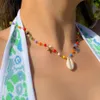 Boho färgglada utsädespärla kedja skal hänge choker halsband för kvinnor sommar strand conch stjärna länk y2k estetiska hals smycken