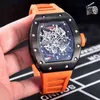 Bekijk ontwerper luxe herenmechanica Bekijk Rihca Milles Volledige zwarte kast rood oranje rubber mannen roestvrij staal saffier automatisch mechanisch