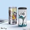 16 OZ Sublimation Can Cooler Tumblers Blanks Adattatore isolante per lattine 4 in 1 con coperchio a prova di perdite Cannuccia di plastica, dispositivo di raffreddamento in acciaio inossidabile sxa27