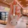 DHL -fartyg Dalaful Lovely Rabbit Full Crystal Keychains Bag Keyrings Key Chains Purse Bag På pendel för bilkvinnor Llaveros Lindo Chaveiro