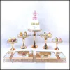 Autres ustensiles de cuisson Cuisine Bar à manger Maison Jardin Gold 3-9pcs Plaque de gâteau de mariage Set Dessert Anniversaire Cupcake Plate Rack D