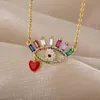 Pendant Necklaces Vintage Crystal Demon Eye Necklace For Women Multicolor Enamel Heart Fashion Creativity Jewelry Gift Turkey Choker BFFPend