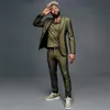 2022 Modern Olive Green Mens Suits Wedding Tuxedos Black Man Slim Fit Groom Wear Notched Lapel 2 Piece Prom Party Blazer Bussiness Dinner Suit Jacket And Pants