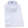 Mandarin bussiness formella tröjor för män chinase står krage solid vanlig vit klänning skjorta regelbundet passform långärmad manliga toppar 220322