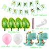 Forest Animal Theme Pull Flag Crown Dinosaur Children Boy Girl Firdge Party Decoration Green Balloon Set 220523