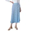 Fashion vintage rok bloem polka dot print hoge taille stretch split lange aline rokken voor vrouwen strand maxi rok 220521