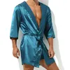 Men Bathrobes Summer Short Sleeve Homewear Silk Pajamas Bathrobe Mens Robes Sleepwear 220426