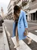 Giacche da donna Autunno Donna Cappotto lungo di lana Abiti alla moda Top con maniche nere Blu