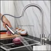 Kitchen Sink -kranar med PL Down Sprayer Sier Svart rostfritt stål Enkelhål HANDLE MTIFIFUNCTION ROTATION MILLER TAPS DROP LEVERANS 2021 F