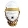 Witte bondage kap deprivatie lederen snuit masker voor hoor terughoudendheid kerker nieuw ontwerp bdsm versnelling gimp gevoerde afsluitbare riemen b032462