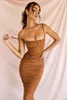 Sanches Double Cays Mesh Mes Sexy Summer Dress Women Women sem alça de manga longa Bodycon Midi Dressos Solid Elegant Party Clubwear 220809