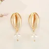 Hoop & Huggie Bohemian Style White Shell Earrings Alloy Conch Female Natural EarringsHoop