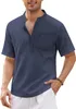 Мужская рубашка хлопковое льняное повседневное карманное пляжная футболка с коротким рукавом с короткими рукавами