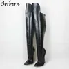 Sorbern 두꺼운 겨울 부츠 높은 프론트 짧은 뒤로 18cm 스파이크 하이힐 페티쉬 부츠 침대 사진 드래그 퀸 부츠 크로스 드레스