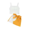 Clothing Sets Little Girls Summer Two-Piece Outfits Solid Color Ribbed Wide Shoulder Strap Tank Tops Patchwork Waist Belt Pockets SkirtCloth