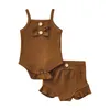 Kledingsets babymeisjes casual pak massieve mouwloze sling katoenen rib romper tops kortgegooid