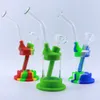 8.5'' LED Silicone Bong Hookah Thick Smoking Glass Water Pipes Non Fading Glow in the dark Colorful Shisha Dab Rig Bubbler Bongs With gift box