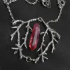 Pendant Necklaces Red & Transparent Quartz Stone Branch Necklace Gothic Jewelry Witch Style Amulet Dark Forest Pagan Magic Wizard Myster