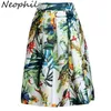 Neophil Fashion Tropical Floral Print High Waist Fluffy Pleated Saias Flare Satin Tutu Midi Skater Skirts Womens S07047 210311