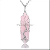 Collane con ciondoli Pendenti con ciondoli Gioielli Filo di rame avvolto Collana con albero della vita Pietra naturale Cristallo rosa Ametista P Dhcgs