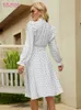 Casual Dresses S.Flavor Summer White For Women Elegant Single Button Polka Dot A-Line Dress Ruffles Långärmad retro Vestidoscasual